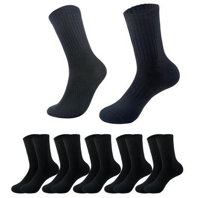 MAGIARTE Mens Athletic Cotton Compression Crew Socks Moisture Wicking Non Slip Design Running Cycling Hiking Sports Socks for Men 5 Pairs (#02L Black)