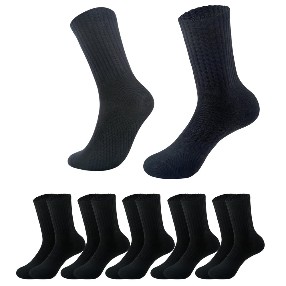 MAGIARTE Mens Athletic Cotton Compression Crew Socks Moisture Wicking Non Slip Design Running Cycling Hiking Sports Socks for Men 5 Pairs (#02L Black)