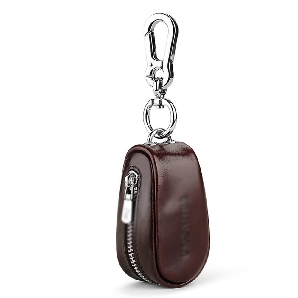 STBTOO Men's Leather Key Bag with 180-degree Zipper, Chain Key Ring, and Business Butler Holder