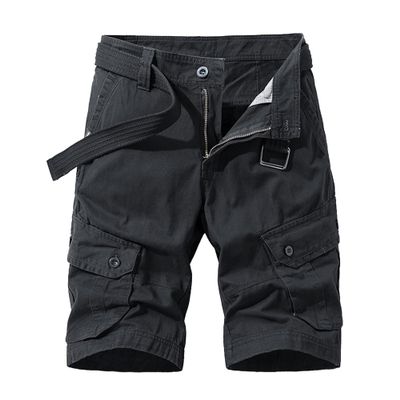 Maiyifu-GJ Men's Summer Casual Cargo Shorts Elastic Waist Lightweight Hiking Shorts Multi-Pocket Cotton Cargo Short Pants (Black,38)