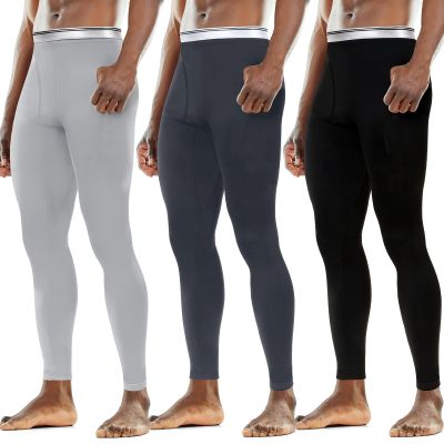 Cutecrop 3 Pack Men's Thermal Underwear Pants Fleece Lined Thermal Pant Leggings for Men Base Layer Bottoms(Medium,Black, Gray, Dark Gray)