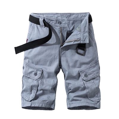 Maiyifu-GJ Men's Summer Casual Cargo Shorts Elastic Waist Lightweight Hiking Shorts Multi-Pocket Cotton Cargo Short Pants (Grey,36)