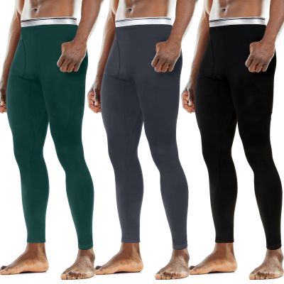 Cutecrop 3 Pack Men's Thermal Underwear Pants Fleece Lined Thermal Pant Leggings for Men Base Layer Bottoms(XX-Large,Black, Gray,Green)
