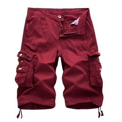 Men's Elastic Waist Cargo Shorts Multi-Pocket Cotton Cargo Shorts Summer Lightweight Casual Hiking Short Pants (Red,44)