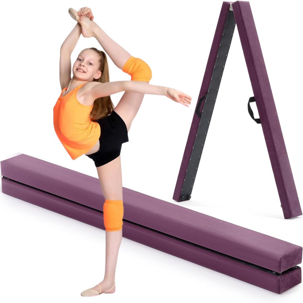 Pangu 4-Inch Wide Folding Gymnastics Balance Beam for Kids Lightweight Wooden Core with Suede Cover, Recessed Hinges, Ideal for Indoor & Outdoor Home Training
