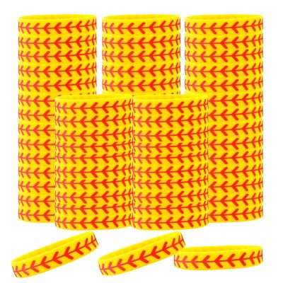50pcs Silicone Baseball Wristbands Yellow Motivational Sport Ball Bracelets Rubber Elastic Wrist Bands Baseball Softball Fans Gift for Events Team Player Sports Theme Party Supplies
