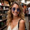 HJSTES Vintage Round Steampunk Sunglasses for Women Men Circle Gothic Glasses Retro Metal Frame(Blue Lens/Gold Frame) view 3