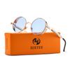 HJSTES Vintage Round Steampunk Sunglasses for Women Men Circle Gothic Glasses Retro Metal Frame(Blue Lens/Gold Frame) view 4