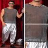 Lars Amadeus Glitter Sheer Silver Gray Tank Top for Men's Party See Through Sparkly Sleeveless Metallic Mesh Vest XL view 4
