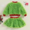 Amnnchya Toddler Baby Girl Christmas Outfit Green Furry Sweatshirt Tops Skirts Set Infant Fall Winter Christmas Clothes (Green, 18-24 Months) view 4