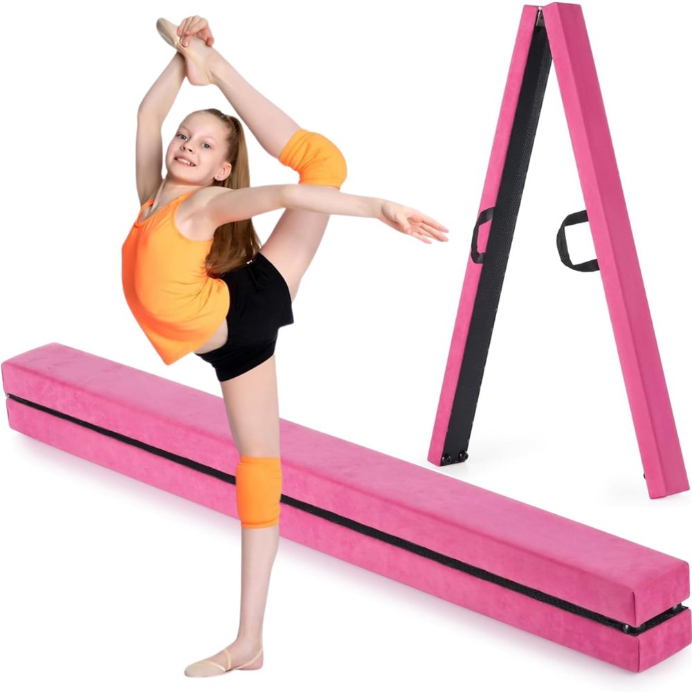 Pangu 4-Inch Wide Folding Gymnastics Balance Beam for Kids Lightweight Wooden Core with Suede Cover, Recessed Hinges, Ideal for Indoor & Outdoor Home Training
