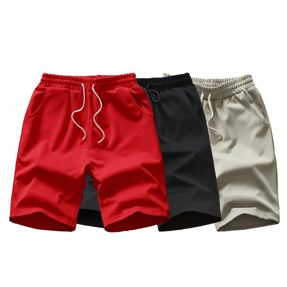 Maiyifu-GJ Mens Summer Casual Athletic Shorts Lightweight Running Workout Gym Shorts Elastic Waist Joggers Short Pants (Red+Black+Apricot,X-Large)