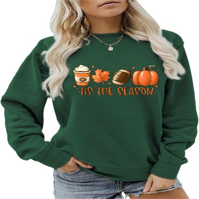 Pifnxtamy Sweatshirt for Women Tis The Season Football Sweater Long Sleeve Shirt Autumn Pumpkin Halloween Pullover Dark Green