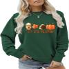 Pifnxtamy Sweatshirt for Women Tis The Season Football Sweater Long Sleeve Shirt Autumn Pumpkin Halloween Pullover Dark Green view 1