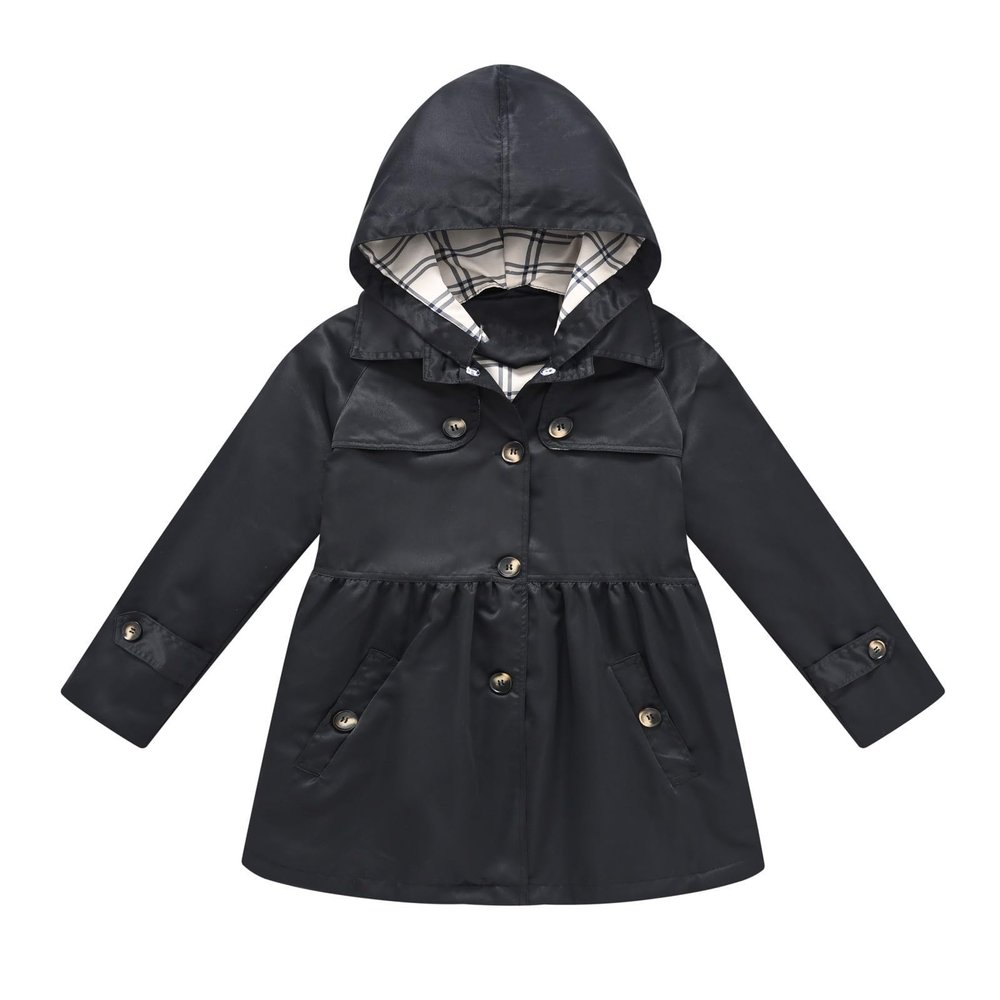 AMIMOJY of today prime Trench Coat For Children Spring Autumn Hooded Jacket Solid Color Botton Down Drawstring Casual Windbreaker Outerwear girls pink winter coat size 5
