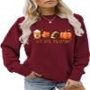 Pifnxtamy Sweatshirt for Women Tis The Season Football Sweater Long Sleeve Shirt Autumn Pumpkin Halloween Pullover Wine view 1