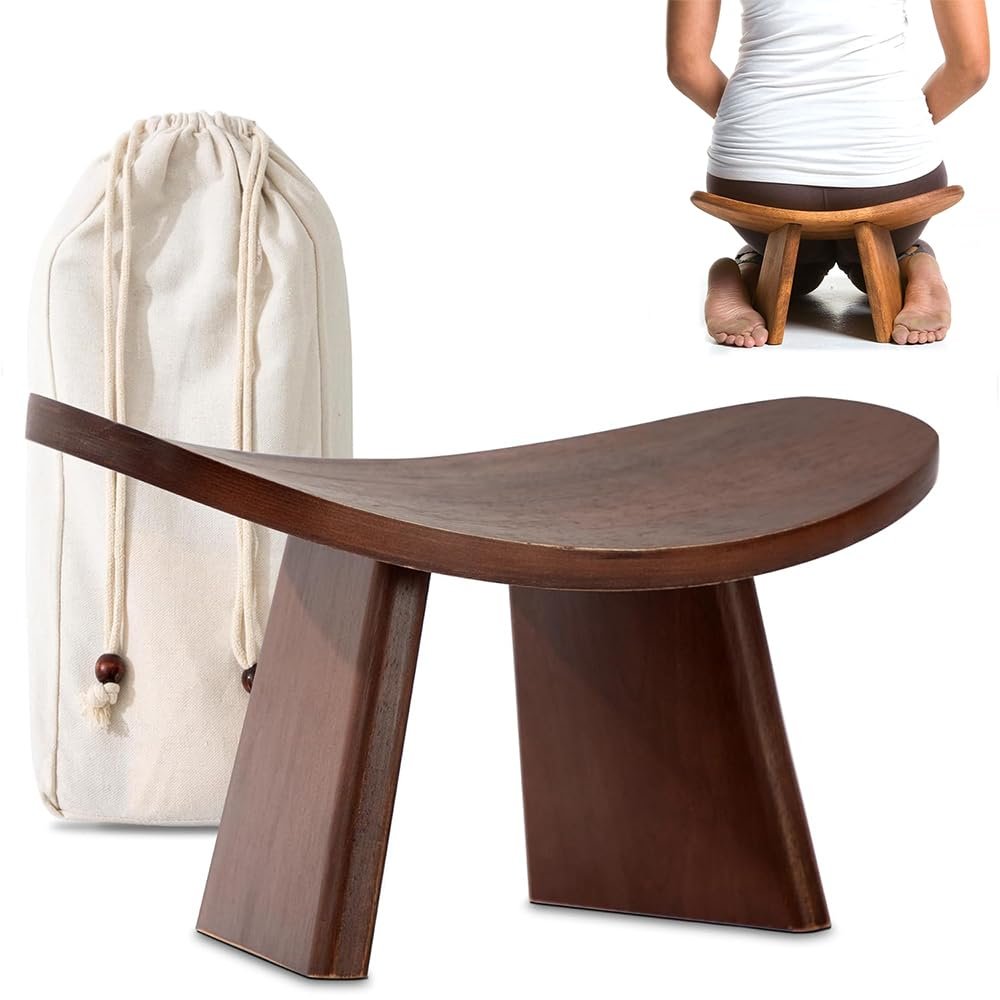 Mavdecll Meditation Bench, Wooden Kneeling Stool with Travel Bag, Portable Yoga Auxiliary Stool, Multifunctional Ergonomic Seat, Detachable Comfort Chair, for Yoga, Prayer, Meditation