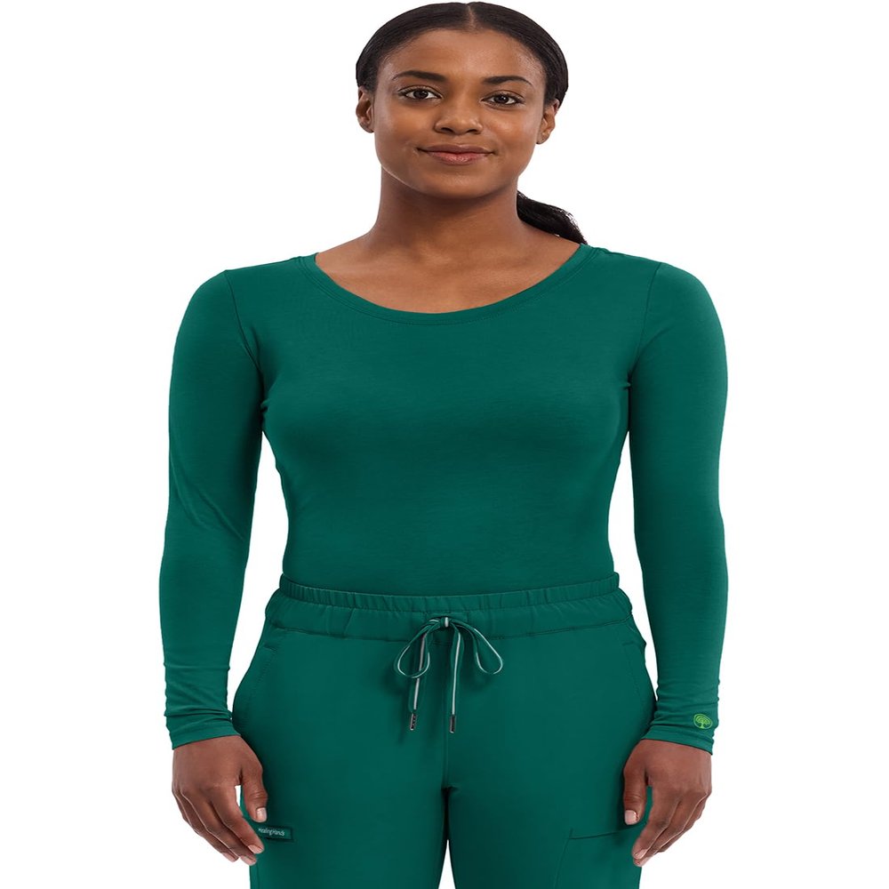 Healing Hands Women's Underscrub Soft Knit Melissa Longsleeve Scrub Tee with Breathable & Easy Care Fabric Plus Size 5047, 2XL, Hunter