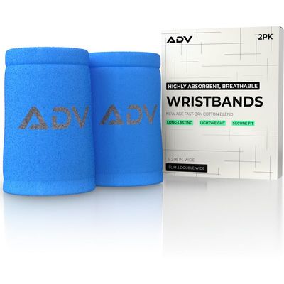ADV Tennis & Pickleball Wristbands, Slim & Absorbent (Blue, S, 2-Pack)
