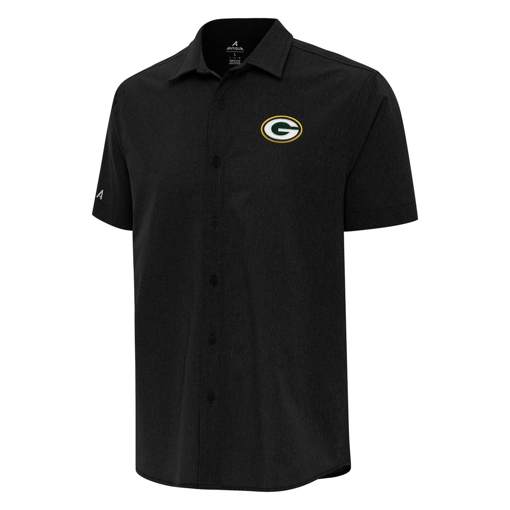Antigua Men's Black Green Bay Packers Activate Woven Button-Up Shirt