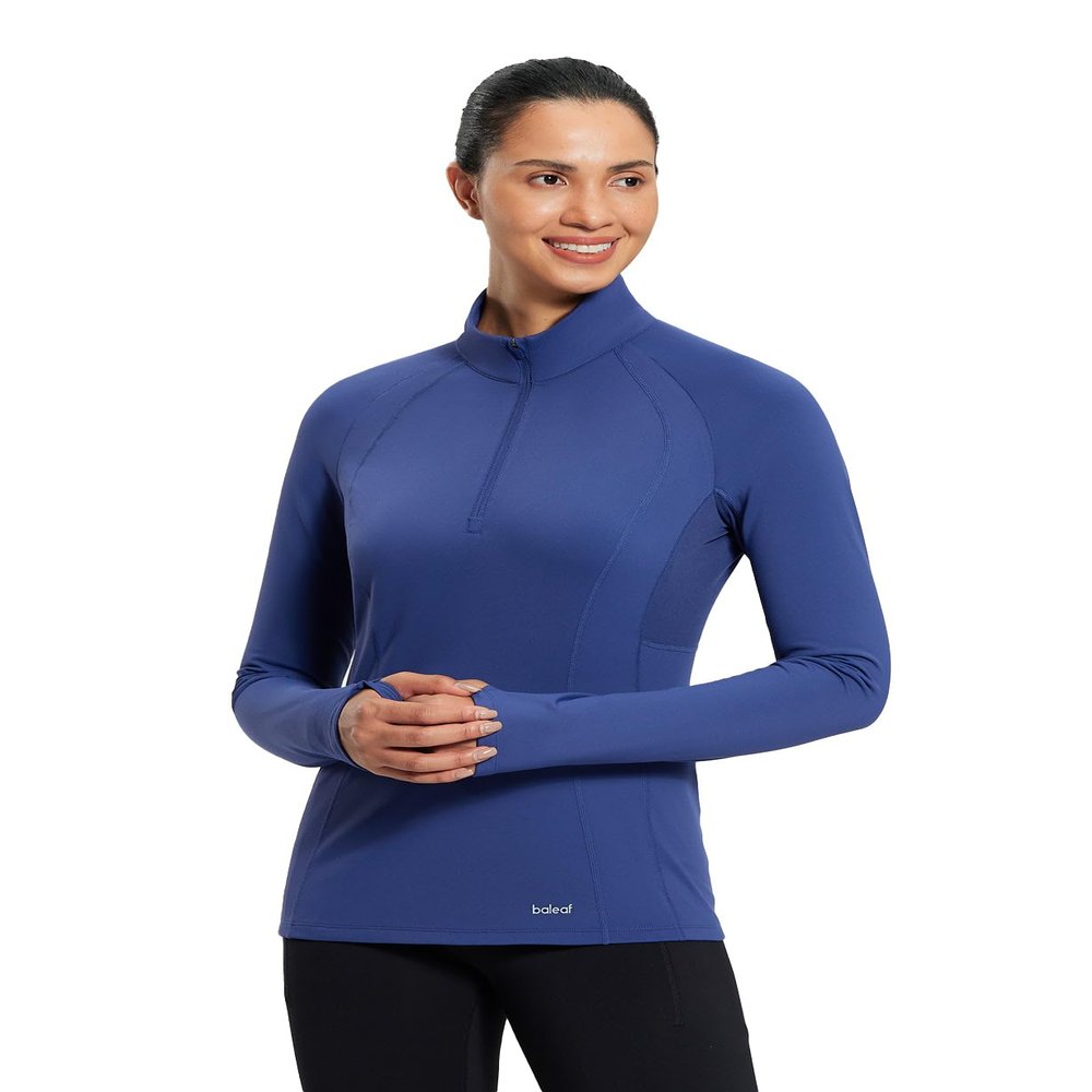 baleaf Women's Thermal Long Sleeve Shirts 1/4 Zip Fleece Pullover Ski Base Layer Top Cold Weather Gear Winter Warm Clothes Blue L