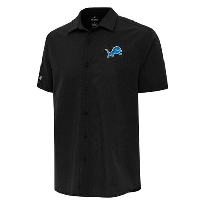 Antigua Men's Black Detroit Lions Activate Woven Button-Up Shirt