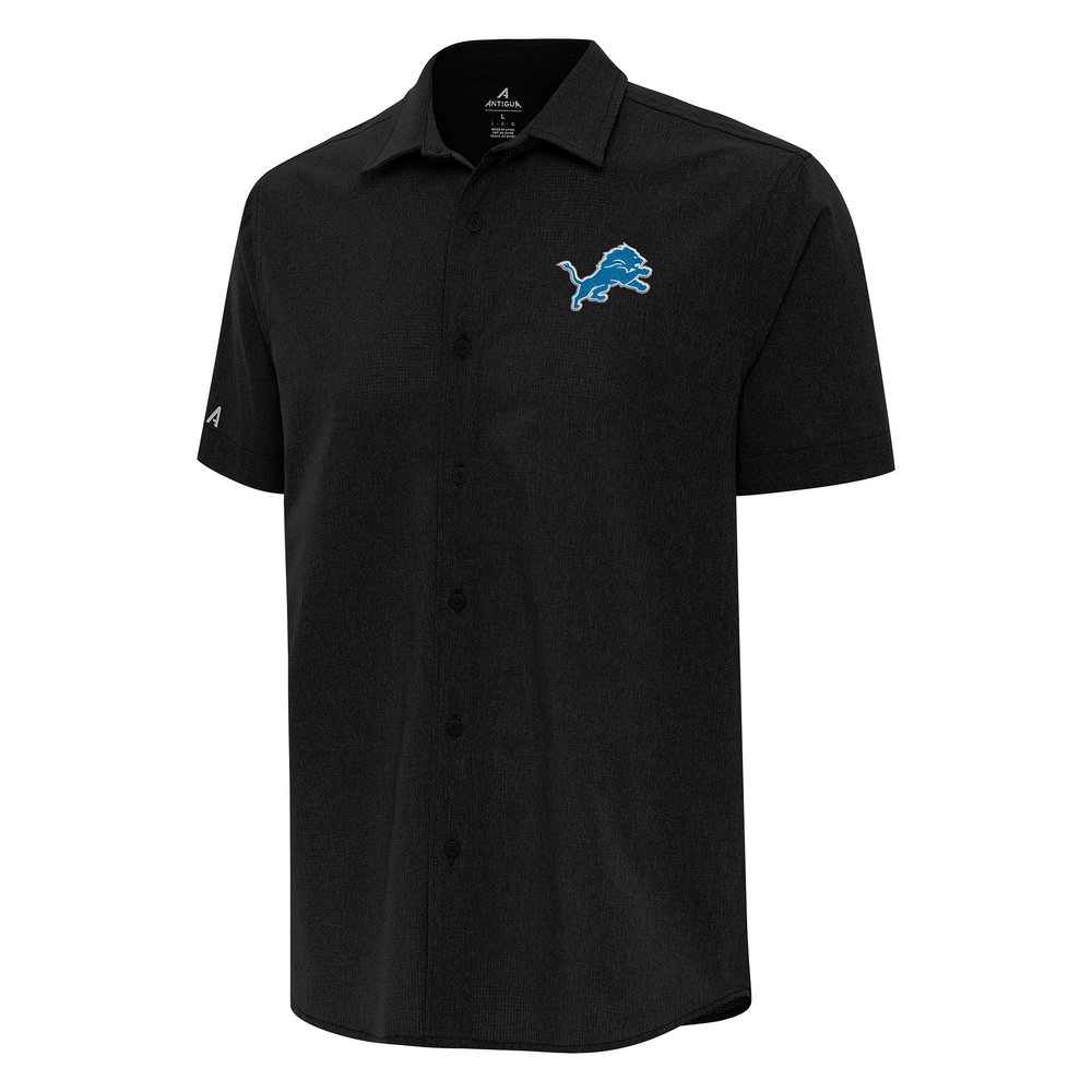 Antigua Men's Black Detroit Lions Activate Woven Button-Up Shirt