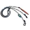 MOUSM Black Braided Natural Rawhide Romal Reins with Leather Popper, White Aztec Design Engraved Beads view 1