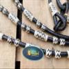 MOUSM Black Braided Natural Rawhide Romal Reins with Leather Popper, White Aztec Design Engraved Beads view 2