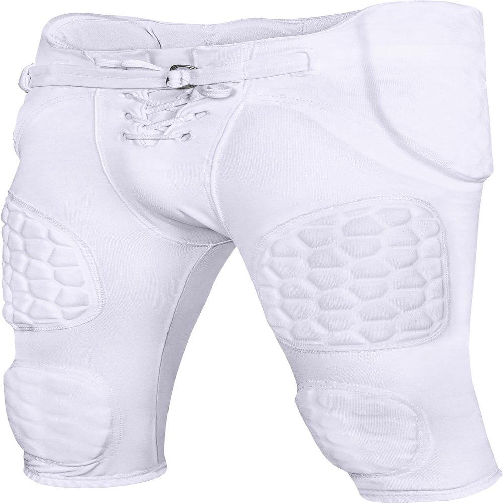 Exxact Sports Rebel Youth Football Pants with Built in Pads, Lightweight Integrated Football Practice Pants with Lace-up Fly (Y2XS, White)