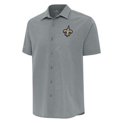 Antigua Men's Gray New Orleans Saints Activate Woven Button-Up Shirt