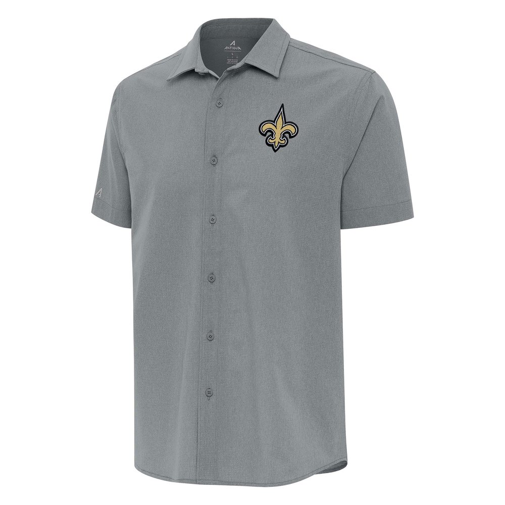 Antigua Men's Gray New Orleans Saints Activate Woven Button-Up Shirt