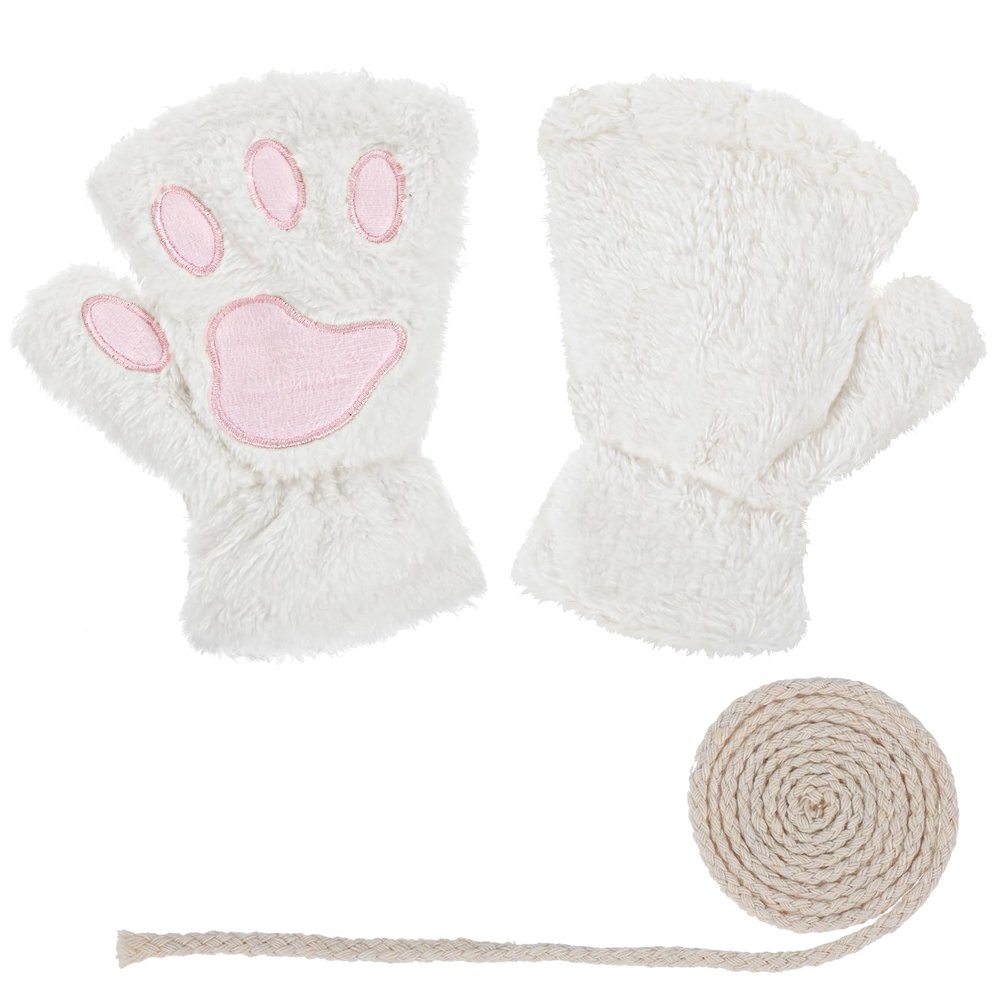 Tyqour 1 Paris Cat Paw Gloves Fingerless Furry Paws Cute Furry Costume White Gloves Kawaii Cat Glove for Women Girls Accessories for Cosplay Glove Novelty Clothing Hand Paw Gear
