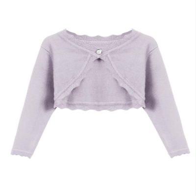 Arshiner Girls Open Front Bolero Shrug Kids Long Sleeve Cropped Elegant Cardigan Knit Sweater Light Purple for 4-5T