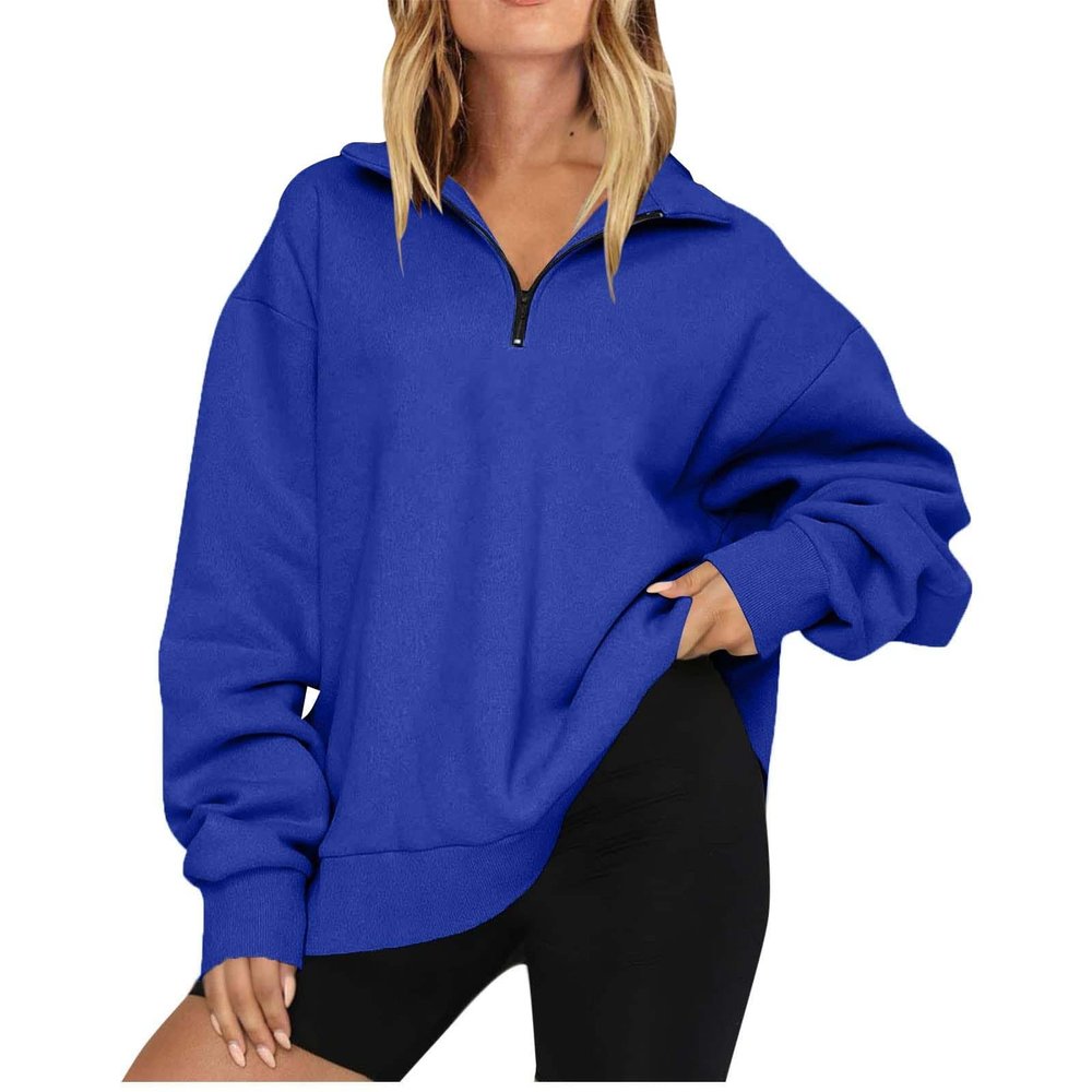JOFOW 2024 Half Zip Long Sleeve Pullover Tops Women's sports half-zip warm sweatshirt vintage sweatshirts for women womens half zip sweatshirt (K-2,3X-Large)