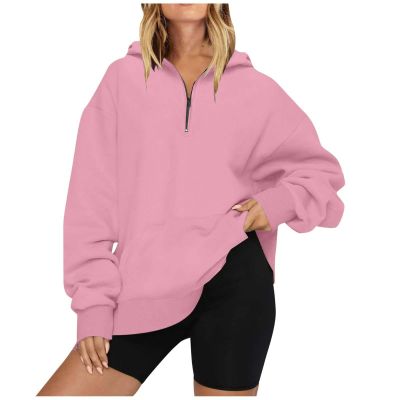 JOFOW Fleece Fall Long Sleeve Lapel Collar Oversized Sweatshirt zip up sweatshirt no hood oversized sweatshirt quarter zip pullover women (V-2,3X-Large)