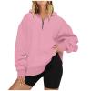 JOFOW Fleece Fall Long Sleeve Lapel Collar Oversized Sweatshirt zip up sweatshirt no hood oversized sweatshirt quarter zip pullover women (V-2,3X-Large) view 1