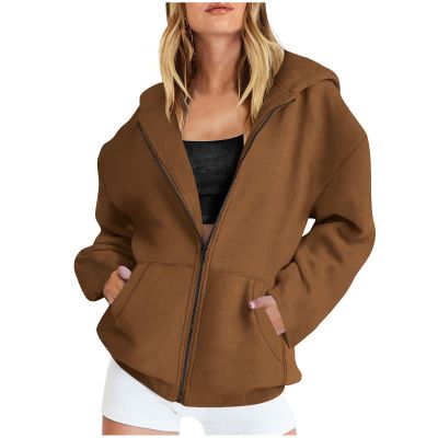 KICILVS Zip up Hoodie Women Long Sleeve Oversized Sweatshirts Lightweight Jacket with Pockets 2025 Fall Outwear Coat Jackets for Women Brown