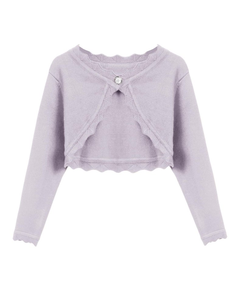 Arshiner Girls Open Front Bolero Shrug Kids Long Sleeve Cropped Elegant Cardigan Knit Sweater Light Purple for 10-11 Years