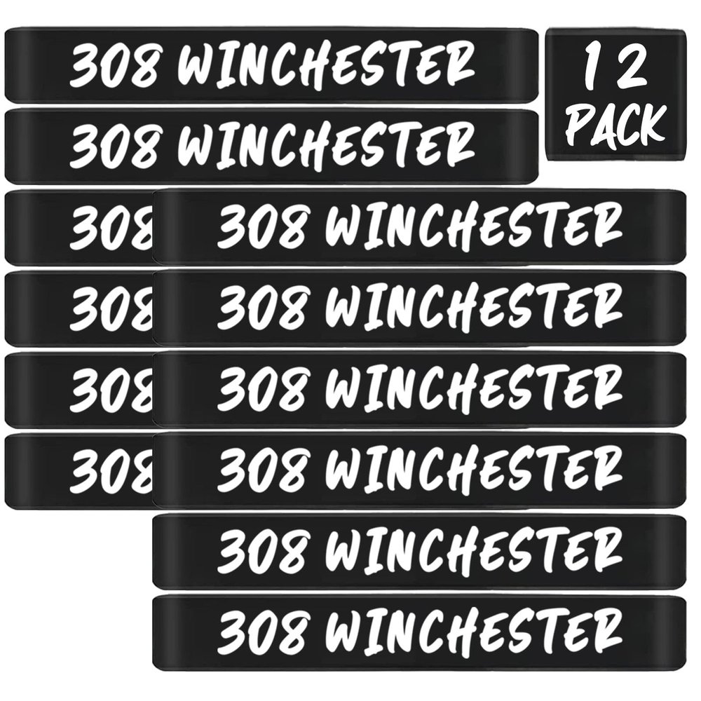 12 Pack Magsaddle .308 Winchester Magazine Marking Bands .308 Caliber Identification Holster Accessories (Black - White)