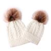2PCS Parent-Child Knit Hat Family Matching Winter Warmer Hat Mother & Baby Crochet Beanie Ski Cap with Pom White view 1