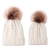 2PCS Parent-Child Knit Hat Family Matching Winter Warmer Hat Mother & Baby Crochet Beanie Ski Cap with Pom White view 3
