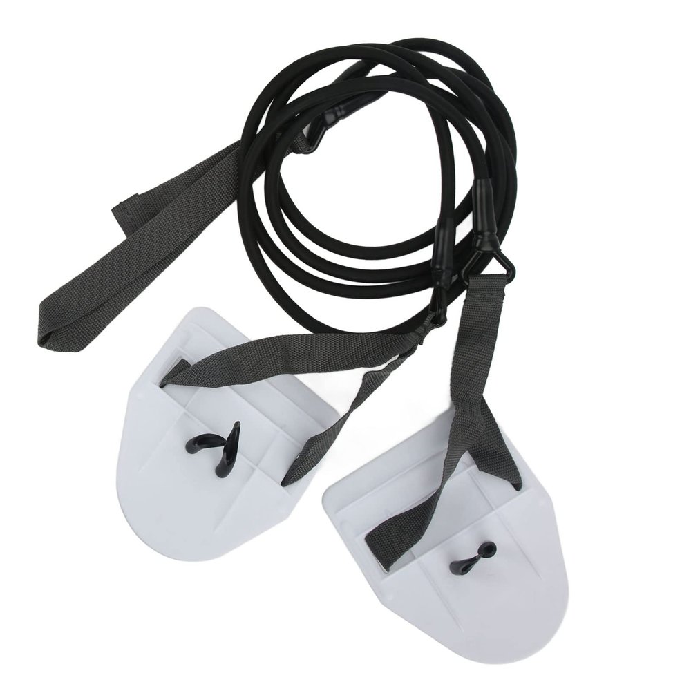 Dryland Cord with Hand Paddles, Swimming Arm Strength Trainer, Training Equipment, Swimming Exercise Bands, Stretch Powercord, Fitness Bands, White