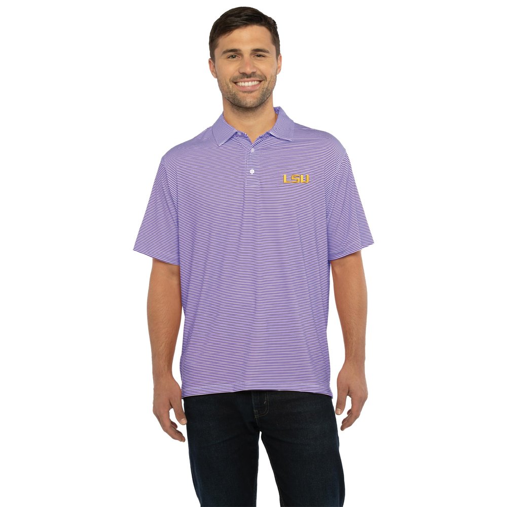Vantage Apparel Men's College Moisture Wicking Premium Stretch Fit Striped Polo, LSU Tigers, Purple, X-Large