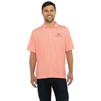 Vantage Apparel Men's College Moisture Wicking Premium Stretch Fit Striped Polo, Virginia Tech Hokies, Orange, Small