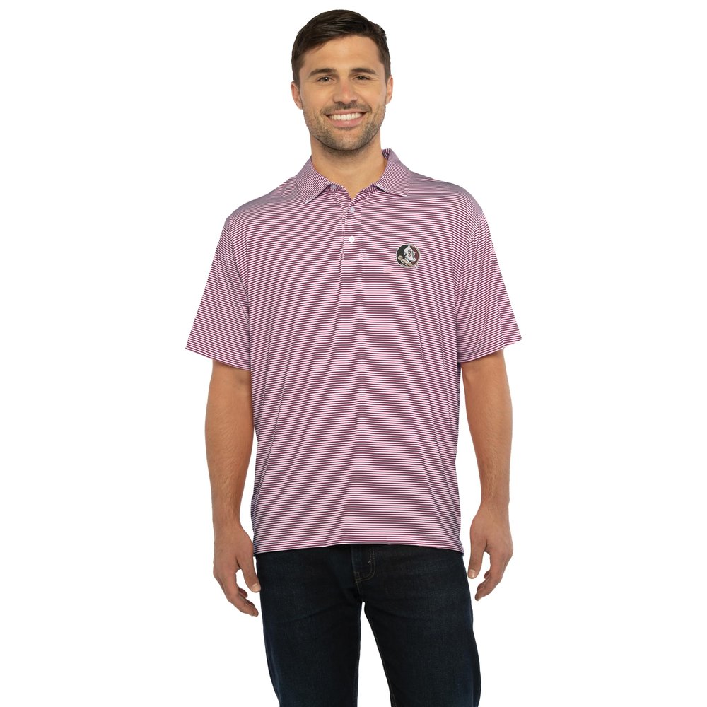 Vantage Apparel Men's College Moisture Wicking Premium Stretch Fit Striped Polo, Florida State Seminoles, Maroon, Medium