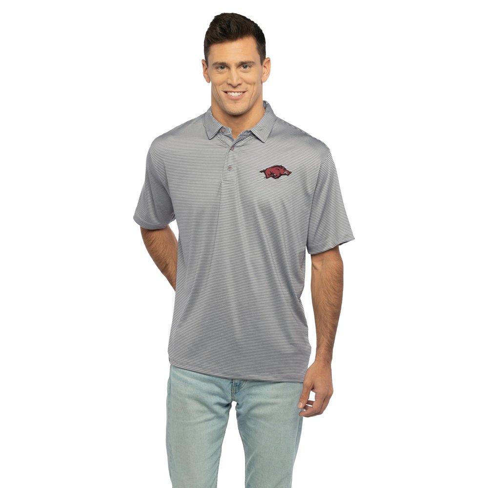 Vantage Apparel Men's College Moisture Wicking Premium Stretch Fit Striped Polo, Arkansas Razorbacks, Gray, XX-Large