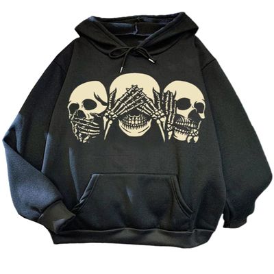 Udeniy Halloween Sweatshirts For Womens Funny Skeleton Hoodies Pullover Long Sleeve Casual Sweatshirt Plus Size Tops A-black