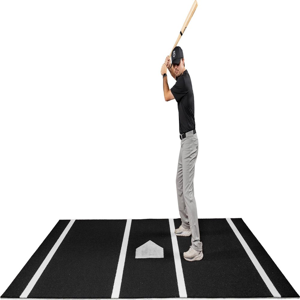 Baseball/Softball Batting Practice Batting Cage Hitting mat 6 Feet x 12 Feet Black Nylon Artificial Grass on 5MM Foam with Painted Home Plate.