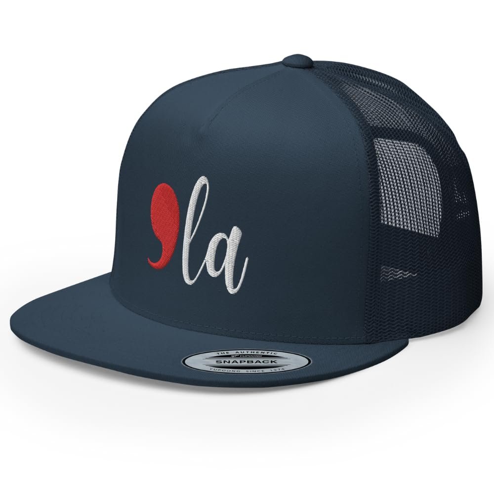 RIVEMUG CM Comma La Embroidered Flat Bill Trucker Hat High Crown Adjustable Kamala Harris for President 2024 Cap Navy